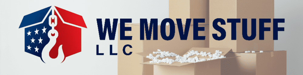 Logo for Amston Commercial with moving boxes and popcorn packing material.